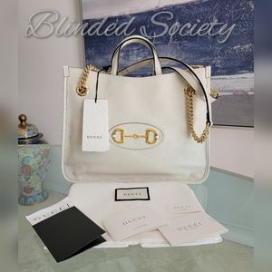 Gucci Chain Tote Horsebit 1955 Ivory White Leather